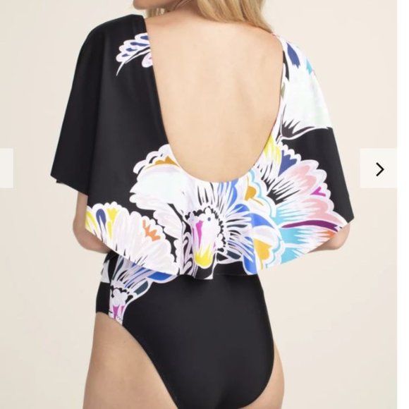 New Trina Turk Flutter Sleeve Plunge One Piece - Picture 4 of 7